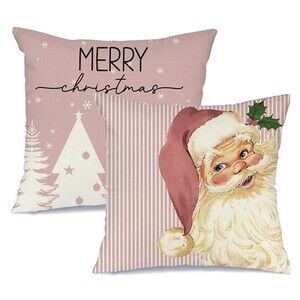 RABUSOFA Pink Santa Claus Christmas Tree Pillow Covers 18 x 18-Inch, Cute!! New!